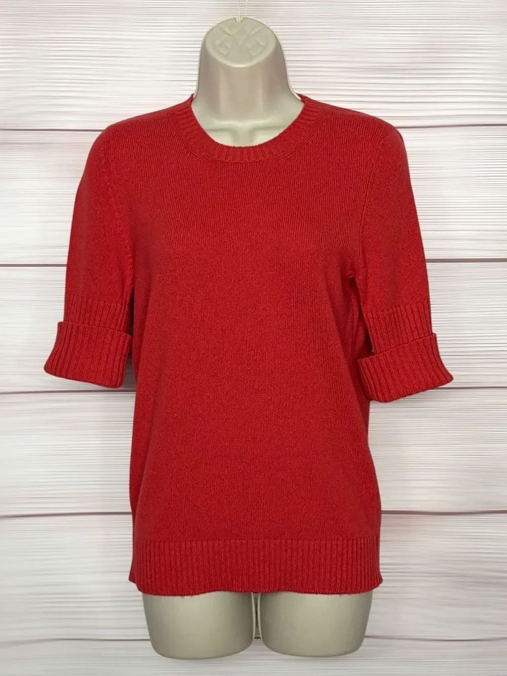 Barrie Scotland 100% Cashmere Poppy Red Short Sleeve Sweater XS Luxury Knit Top